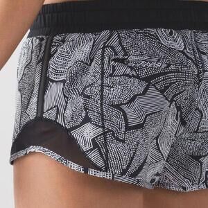Black and White Abstract Print Athletic Shorts with Mesh Detail
